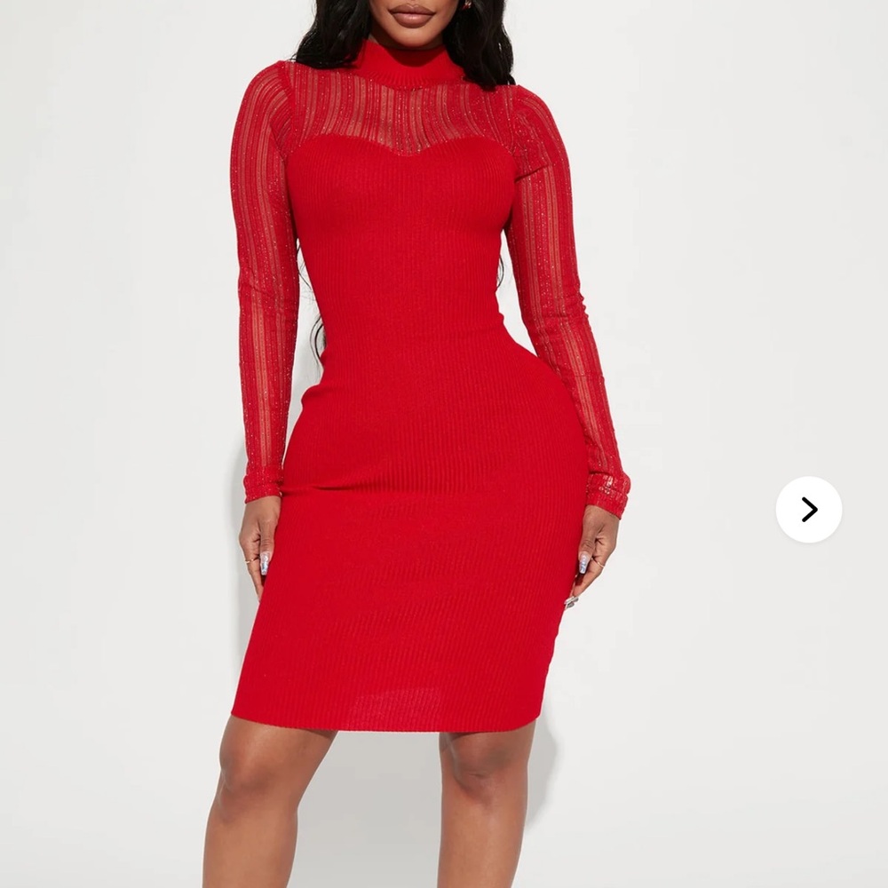 Fashion Nova Vibrant Red Long Sleeve Dress